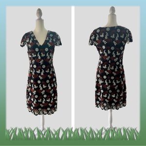 Tory Burch Navy, Red, Silver Lined Lace Dress-Size 8